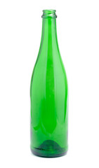 Empty green champagne bottle isolated on the white