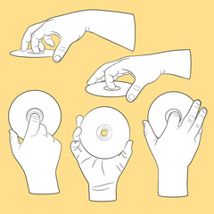 Set of human hands with CDs