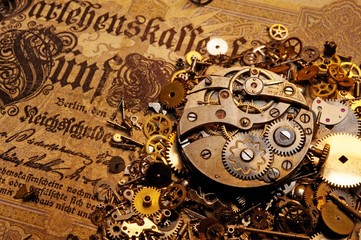 The gears on the old banknote