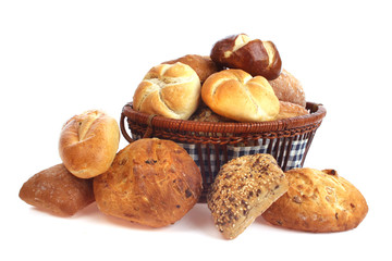 Various bread rolls in a basket