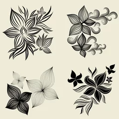 Papier Peint photo autocollant Fleurs noir et blanc Ensemble de vecteur d& 39 éléments de conception de fleurs