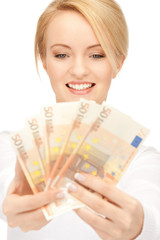 lovely woman with euro cash money