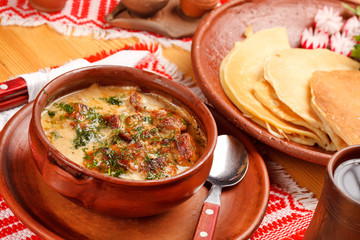 pancakes with sauce ((national belorussian food)