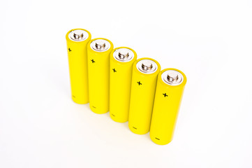 Five batteries on a white background
