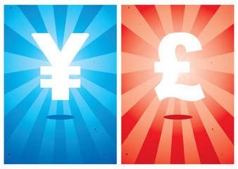 Illustrations of signs the yen and pound