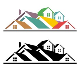 An illustration of colorful and black and white real estate icon