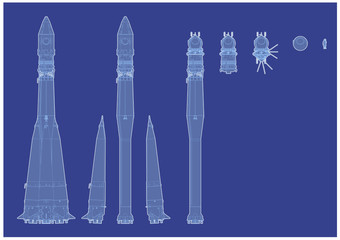 Vector hi-detailed space rocket with first spaceship