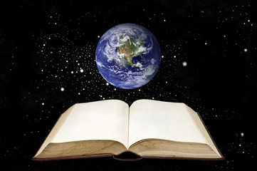 Blank book with the earth in the orion and space area