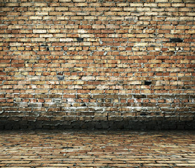 room with a brick wall
