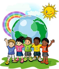 Abwaschbare Fototapete Regenbogen Kinder vereint Welt des Friedens