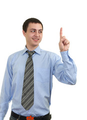 Young man pointing finger