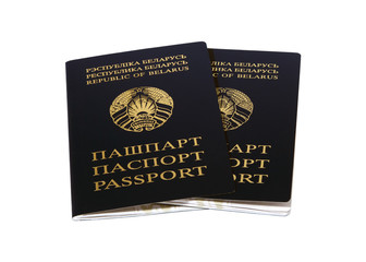 republic of Belarus a pair of passports isolated over white