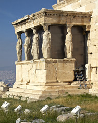 Caryatides, erechteion temple  Acropolis, Athens Greece
