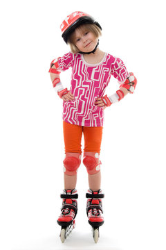 A girl on roller skates.