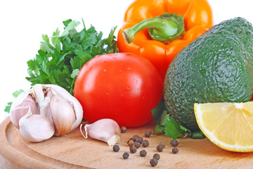 vegetable on wooden plate