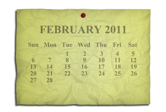 Calendar february 2011 on old Crumpled paper