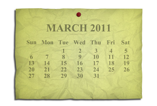 Calendar march 2011 on old Crumpled paper