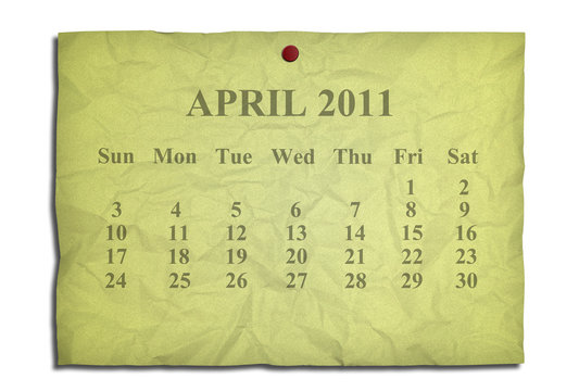 Calendar april 2011 on old Crumpled paper