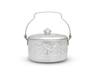 silver Metal Tiffin, Food Container On White Background