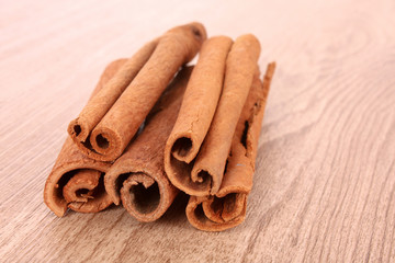Cinnamon bark on wooden table