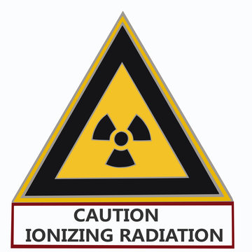 triangular nuclear warning sign on white background