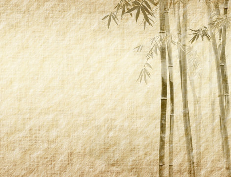 bamboo on old grunge antique paper texture .