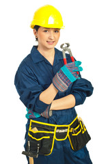 Worker woman holding pincers