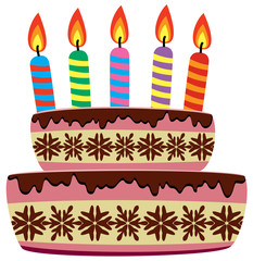 vector illustration of birthday cake with burning candles