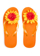 orange flip-flops with flowers