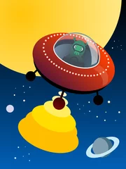 Foto op Canvas UFO in de ruimte, vectorillustratie © Flavijus Piliponis