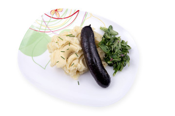 boudin noir avec purée et salade de mâche