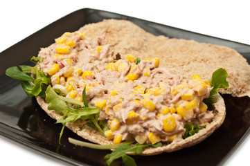 tuna with corn in a whole wheat pita