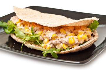 tuna with corn in a whole wheat pita