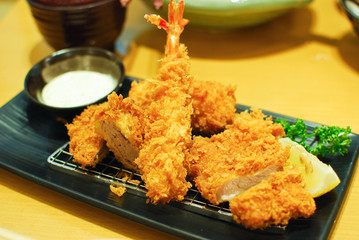 fried shrimp and pork tempura japanese food