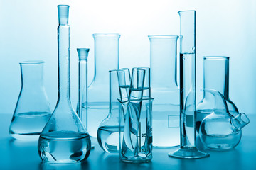 laboratory glassware toned blue