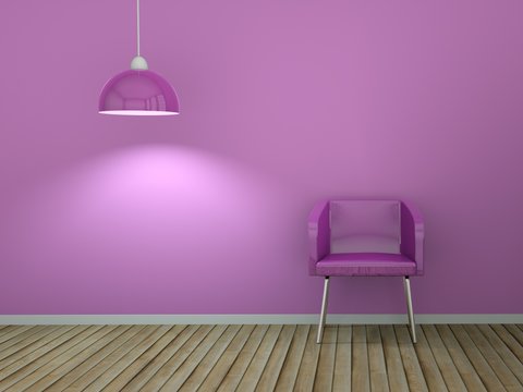 3d Rendering Plastikstuhl mit Lampe pink
