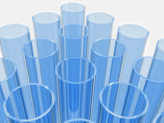 light blue test tubes on white background