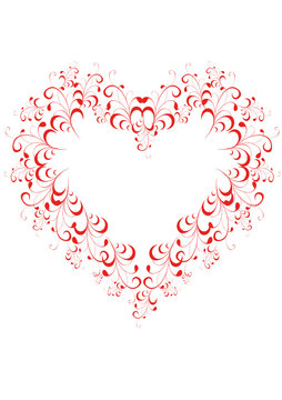 Red Scrolled floral shape of heart