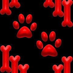 Illustration with dogs traces and bones