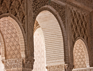 Marbel arcade in the Court of the Myrtles in Alhambra