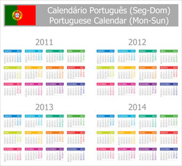2011-2014 Type-1 Portuguese Calendar Mon-Sun
