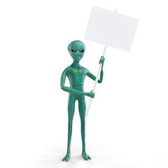 alien with placard