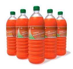 Set of grapefruit drinks in plastic bottles