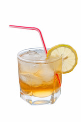 Drink with ice in a glass.