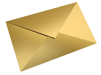 Gold envelope over white background. 3D render.