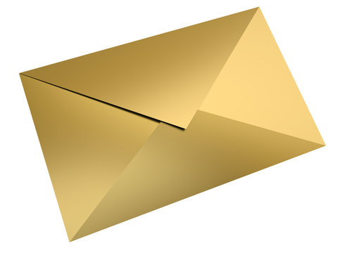 Gold Envelope Over White Background. 3D Render.