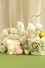 Easter egg basket with bunny and flowers