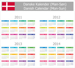 2011-2014 Type-1 Danish Calendar Mon-Sun