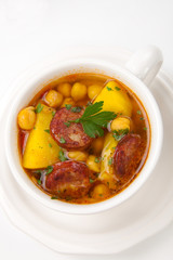 Golden chorizo and chickpea soup
