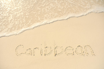 Caribbean Written in Sand on Beach